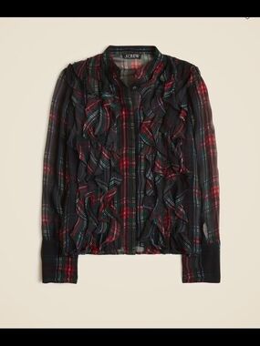 J.Crew Women's Red & Green Plaid Ruffle Top